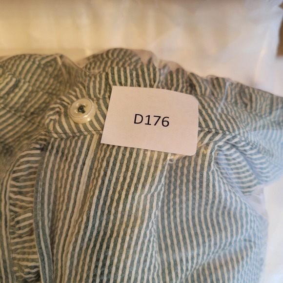 Ann Mashburn Womens Frill Striped Seersucker Shirt Dress Size Large Green - Picture 12 of 12